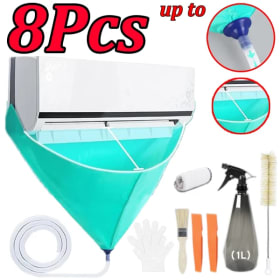 Kit de limpieza de aire acondicionado de 1-8 piezas, cubierta impermeable con tubo de drenaje, cepillo limpiador de verano, bolsa colgante para lavado de AC con agua