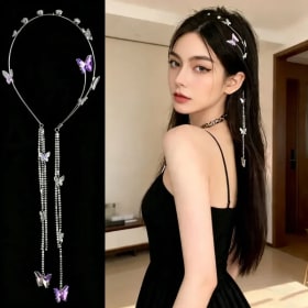 Diadema con Borlas de Mariposa y Perlas para Mujer, Diadema de Cristal con Pedrería Hecha a Mano para Boda, Accesorios para el Cabello, Tiara