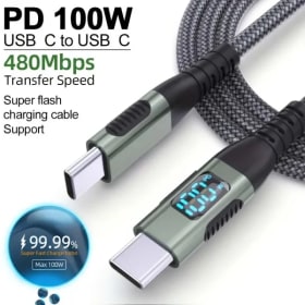 LAIHONEN 1PC/2PCS PD 100W Cable USB-C a C con pantalla LED, trenzado de nailon, 480Mbps, carga rápida para iPhone15 Pro Max Galaxy iPad Pro