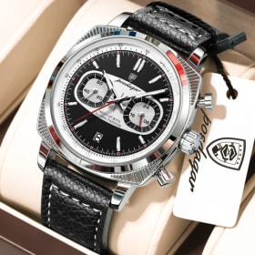 Reloj de Pulsera POEDAGAR Original para Hombre, Luminoso, Resistente al Agua, con Fecha, Cronógrafo, Reloj Deportivo de Cuero con Cuarzo