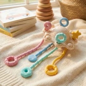 Juguete Sensorial de Silicona con Cordón para Bebés, Juguete Educativo Montessori para la Dentición, 18M+
