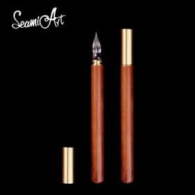 SeamiArt - Pluma de Vidrio con Mango de Madera para Caligrafía, Regalo para Estudiantes de Escritura, Material de Papelería