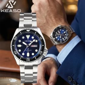 Reloj Deportivo de Buceo para Hombre KEASO, Movimiento de Cuarzo MIYOTA 2035, C3 Super Luminoso, Acero Sólido 316L, Resistente al Agua 200M, Cristal de Zafiro
