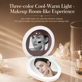 Espejo de Maquillaje Portátil con Luz LED y Detección UV TJMIR, Espejo Inteligente con Prueba de Protección Solar