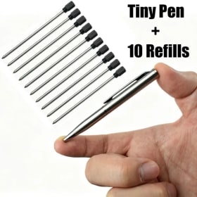 Juego de Bolígrafos Portátiles Twist Tiny, Bolígrafo de Bolsillo + 10 Recargas de Tinta Negra/Azul, Punta de 0.7mm, Bolígrafo de Metal para Viajes Diarios