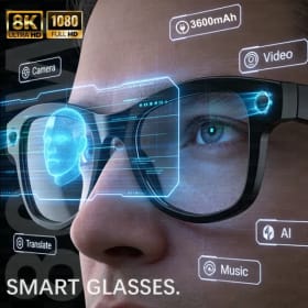 Gafas Inteligentes con IA 2026 M02 Ultra, Cámara HD 1080P, ChatGPT, Estuche de Carga de 3600mAh, Banco de Energía, 32GB, Traducción, Música, Video, Lentes de Sol