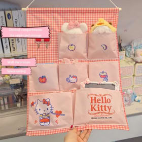 Linda Bolsa de Almacenamiento Colgante de Pared Sanrio con 7 Compartimentos, Organizador Plegable de Tela Oxford con Gancho Gratuito para Dormitorio y Habitación