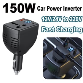 NUEVO Adaptador de Corriente para Coche de 150W, Inversor de Corriente para Encendedor de Cigarrillos, Convertidor de CC 12V 24V a CA 220V con Pantalla y Cargador USB Tipo-C