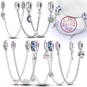 Dijes de cadena de seguridad compatibles con abalorios de plata esterlina 925 originales, cadena de seguridad con forma de corazón, Luna, estrella, mariposa, regalo de joyería para mujer