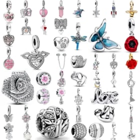 Colgante de Plata 925 con Forma de Mariposa, Flor, Libélula y Pájaro, Compatible con Pulseras Originales, Accesorios DIY, Joyería Exquisita