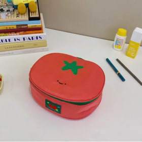 1 bolsa de maquillaje con forma de tomate, impermeable, de nailon, organizador de cosméticos, bolsa de almacenamiento portátil para artículos de aseo.