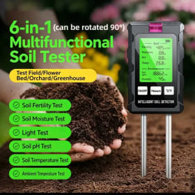 Detector de Suelo 6 en 1, Medidor de pH, Temperatura, Humedad, Luz Solar, Humedad del Aire, Fertilidad de Nutrientes, Herramienta de Jardinería
