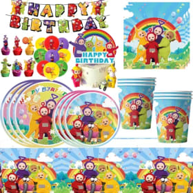 Decoración para Fiesta de Cumpleaños de los Teletubbies, Juego de Vajilla Desechable con Platos, Servilletas, Mantel, Adhesivos y Recuerdos para la Fiesta