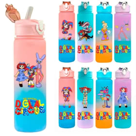 Botella de Agua de Gran Capacidad de 750 ml con Diseño de Dibujos Animados de The Amazing Digital Circus, a Prueba de Fugas, Portátil, con Pajita