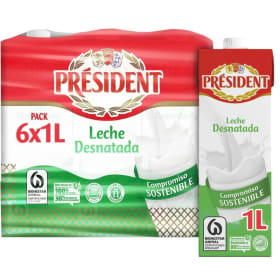 Pack x6 Leche desnatada President 1L y Semidesnatada