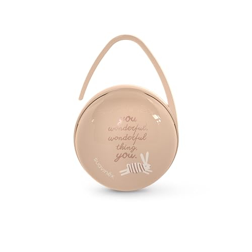 Suavinex, Portachupete para Bebé, Para Llevar 2 Chupetes de Forma Independiente, con Asita para Colgar del Bolso, Carro o Cuna, Caja Portachupetes, Funda Para Chupetes, Estuche, Wonder Beige