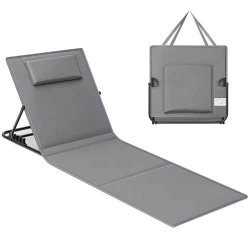 SONGMICS Tumbona de Playa Plegable con Respaldo Basculante y Cojín - Gris Pizarra (158 x 55 cm) - Ideal para Camping, Jardín y Piscina
