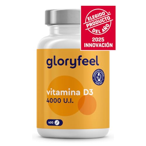 Vitamina D3 4000 UI Alta Dosis - 400 Comprimidos (+1 año) - Apoya Huesos, Articulaciones y Sistema Inmunológico - Colecalciferol Vitamina D Natural - Vegetariano, sin gluten y sin aditivos
