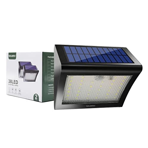 SOLMIRA Luz Solar LED Exterior de Pared - Pack de 2 Apliques de 38 LEDs, 3 Modos, Certificado CE y RoHS