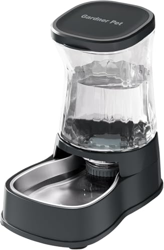 Gardner Pet 3.85L Comedero Gato Automatico | Bebedero Gatos Automatico con Bol de Acero Inoxidable | Bebedero Perro para Gravedad | Sin BPA | Previene Vertidos | No Requiere Electricidad (Gris)