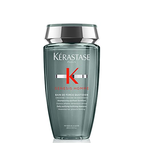 Kérastase Genesis Homme, Champú Anticaída Purificante y Fortificante, Para barba debilitada y cabello con pérdida de densidad, Bain de Force Quotidien, 250 ml