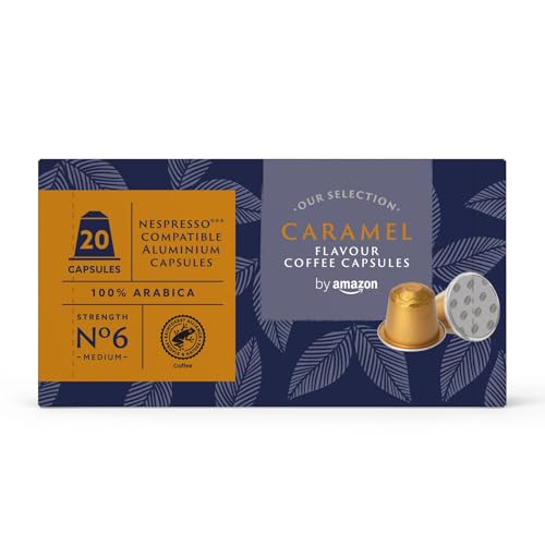 by Amazon Cápsulas de Aluminio de Café Sabor Caramelo Compatibles con Nespresso - 20 Unidades (Certificadas Rainforest Alliance)