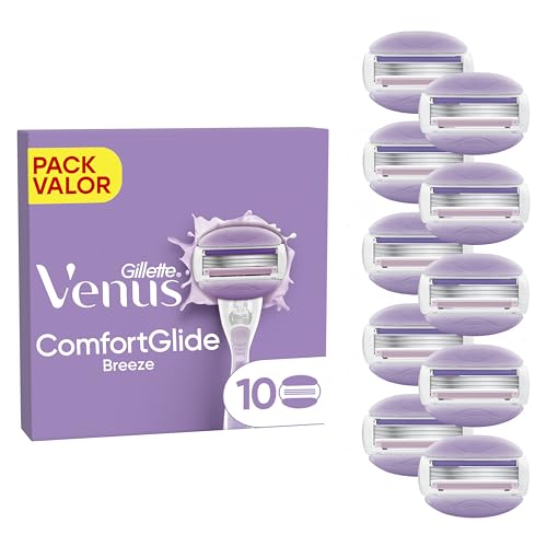 Gillette Venus Comfortglide Breeze - Recambios para Maquinilla de Afeitar para Mujer | Pack de 10 Cuchillas con 3 Hojas | Depilación Suave, Rápida y Duradera