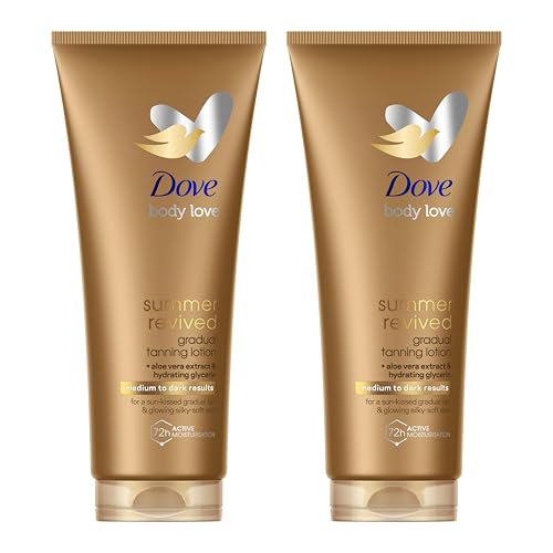 Dove Loción Corporal Autobronceadora Summer Revived - Pieles Claras y Medias, Bronceado Gradual con Acabado Natural y 72H de Hidratación - 2x 200ml