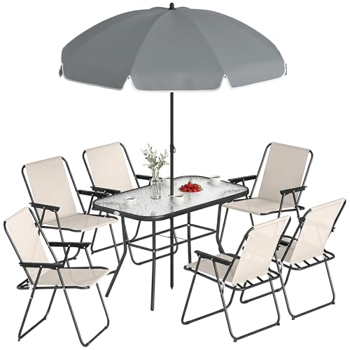 Conjunto Jardín 8pz Sillas Mesa Sombrilla Crema Outsunny