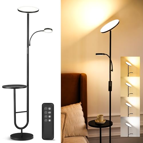 LuminexDesigns Lámpara de Pie LED con Mesa - Regulable, Giratoria y Moderna para Salón (Negra)