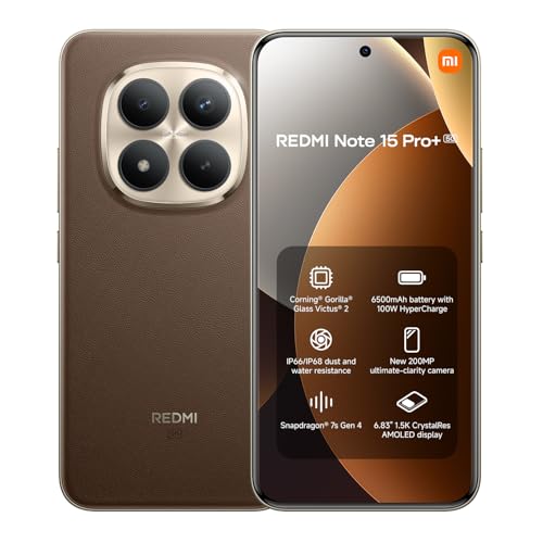 XIAOMI REDMI Note 15 Pro+ 5G - Smartphone 8+256GB, Pantalla AMOLED 6,83" 1.5K, Snapdragon 7s Gen 4, Cámara 200 MP, Hypercharge 100W - Versión ES (Café Moca)
