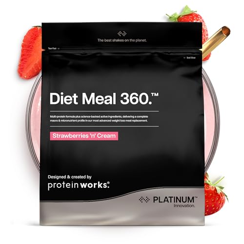 Protein Works | Diet Meal 360 – Shake Sustitutivo de Comidas para Pérdida de Peso con 26 Vitaminas y Minerales (Fresas con Nata, 2kg)