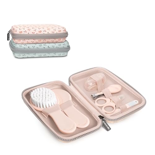 Suavinex Neceser Set Manicura para Bebés +0M - Kit Cuidado del Bebé con Cepillo, Peine, Cepillo Dental, Tijeritas, Lima y Cortaúñas - Neceser Impermeable Rosa
