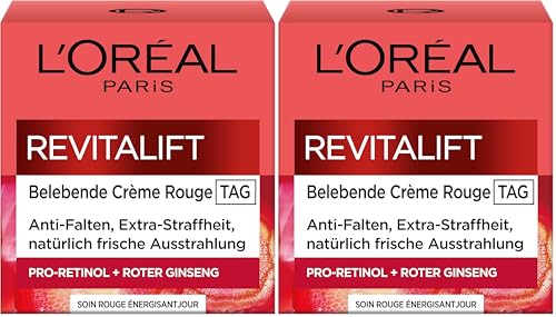 L'Oréal Paris Revitalift - Crema revitalizante antiarrugas con ginseng rojo, extra firmeza (50 ml x 2 unidades)