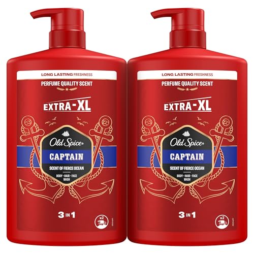 Old Spice Captain Gel De Ducha Y Champú Para Hombres 2x1000ml - Gel Multiusos 3 en 1 (Cara, Cuerpo y Pelo) | Frescura Duradera y Limpieza Profunda