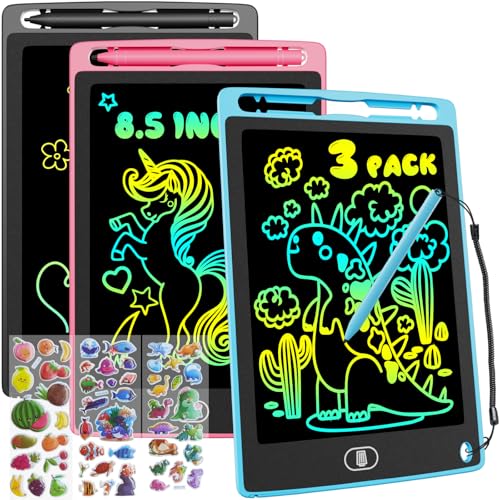 3 Pack Tableta de Escritura LCD Electrónica - Electight para Niños (Rosa+Azul+Negro) - 8.5 Pulgadas con Borrado Instantáneo y Bloqueo de Pantalla