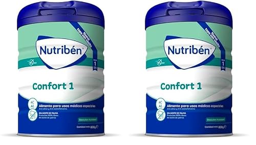 Nutribén Confort - Leche en Polvo Bebé AntiCólicos y AntiEstreñimiento desde el Primer Día | Alimento Completo | sin Aceite de Palma | 1 Bote de 800g (Paquete de 2)
