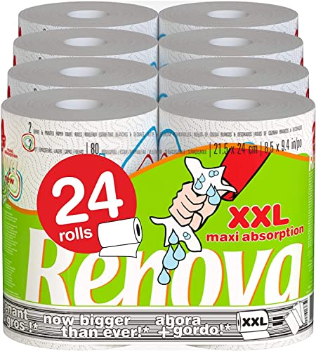 Renova Rollo de Cocina Doble Decorado - 12 Packs (24 Rollos) - Papel de Cocina de Alta Absorción