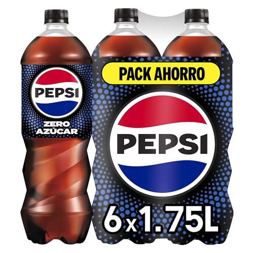 Pepsi zero Refresco de cola con cero azúcar y cero calorías, packs de 6 botellas de 1.75 litros, 10.5 litros en total