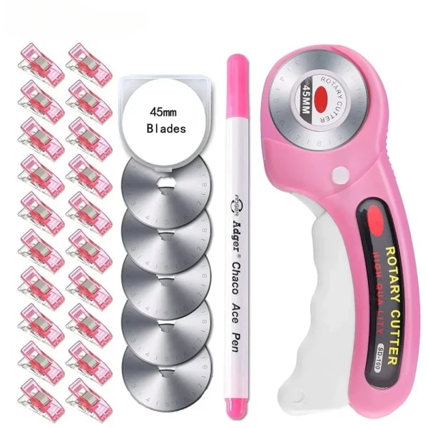 Cortador Rotatorio de 5 mm con 5 Cuchillas de Repuesto, Clips de Costura y Marcador de Tela para Coser, Manualidades, Tela, Cuero y Acolchado