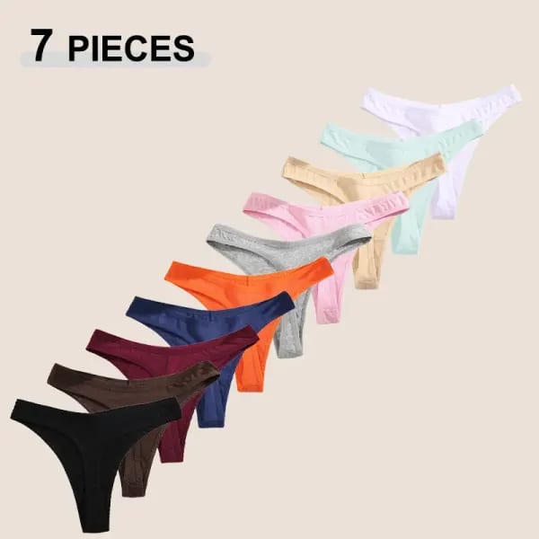Conjunto de 7 bragas de algodón sin costuras para mujer, tangas suaves de algodón de cintura baja, ropa interior de color sólido para mujer, tangas transpirables