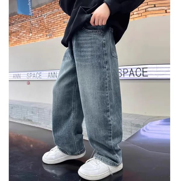 Pantalones Vaqueros para Niños de 5 a 14 Años, Pantalones Anchos de Pierna Recta para Primavera y Otoño, Pantalones Casuales Holgados, Pantalones Deportivos Modernos para Niños