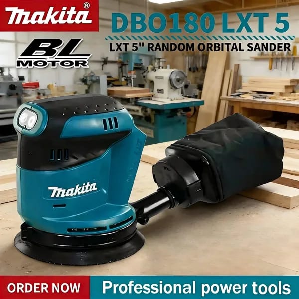 Lijadora Orbital Aleatoria Inalámbrica Makita DBO180Z de 18V para Trabajos en Madera, Pulido de Masilla, Herramienta sin Batería para Uso Profesional y Bricolaje