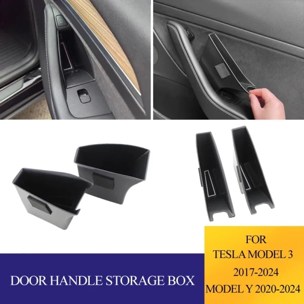 Caja de almacenamiento para manija de puerta de coche, organizador de manija interior, soporte para teléfono, accesorios para Tesla Model 3 2017-2024 Model Y 2020-2024