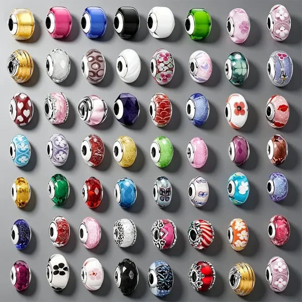 Abalorios de Plata 925 con Cristal de Murano para Pulseras, Cuentas de Esmalte Multicolor con Patrón de Flores y Corazones para Joyería DIY, Regalo para Mujer