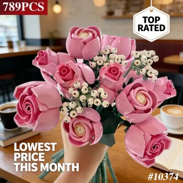 Nuevo Set de Bloques de Construcción de Rosas Rosadas de 789 Piezas, Tecnología 2026, Ideal para Decorar, Regalo para el Día de la Madre, Regalo de Acción de Gracias