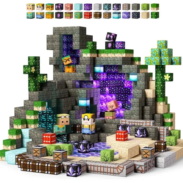 Bloques de Construcción Magnéticos Mine World, Juego de Construcción de Exploración Minera Magnética, Cubos de Ladrillos STEM, Regalo para Niños y Niñas