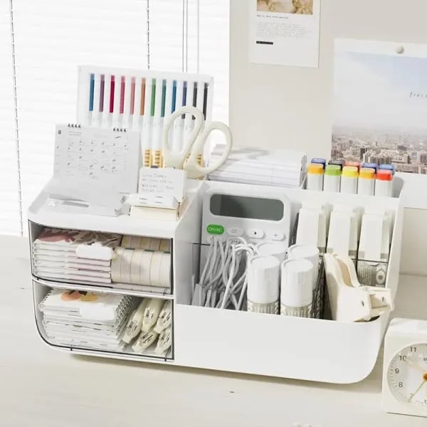 Caja de almacenamiento de escritorio, cajón dividido para una fácil organización, organizador de papelería de oficina, estante de almacenamiento para escritorio de estudio