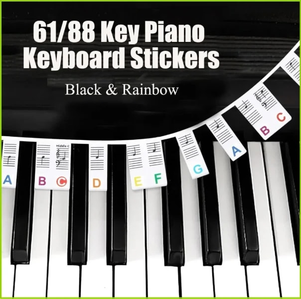 Pegatinas para Teclado de Piano de 61/88 Teclas, Etiquetas Removibles para Notas de Piano, Guía de Aprendizaje de Notas para Principiantes