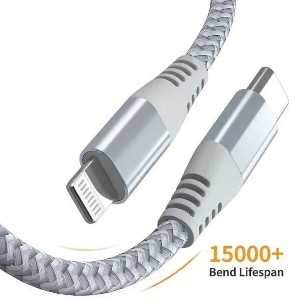 LAIHONEN 1/3PCS Cable USB-C a Lightning negro/plateado de 3.3/6.6/10 pies, carga rápida trenzada, para iPhone 14-7 Pro Max iPad y más